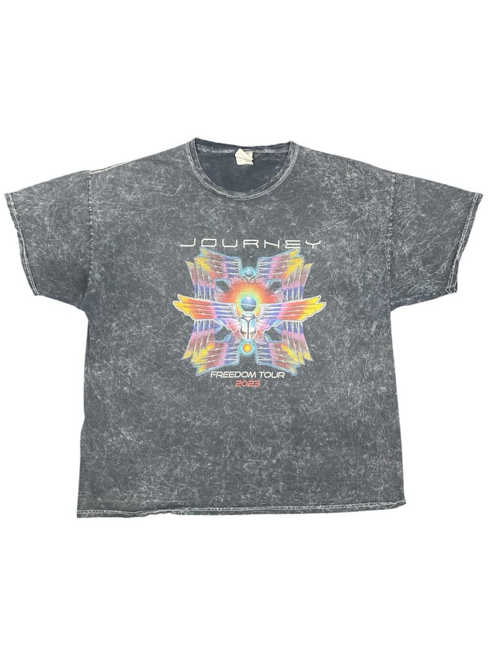Journey Freedom Tour 2023 Colortone Black Acid Wash Graphic Tee Womens 2XL
